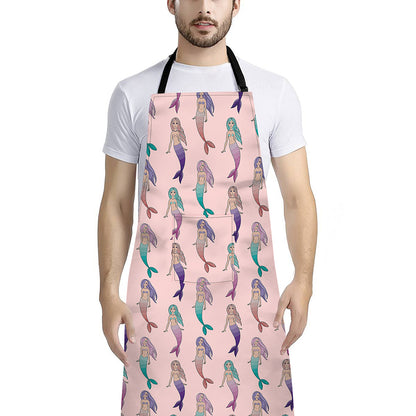 Mermaid Girls Pattern Print Bib Apron With Pocket