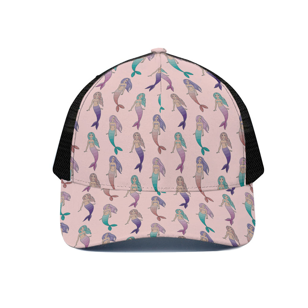 Mermaid Girls Pattern Print Black Mesh Trucker Cap