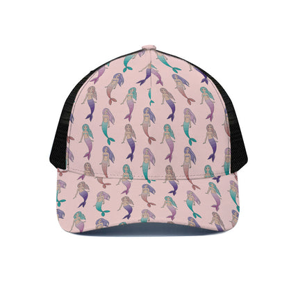 Mermaid Girls Pattern Print Black Mesh Trucker Cap