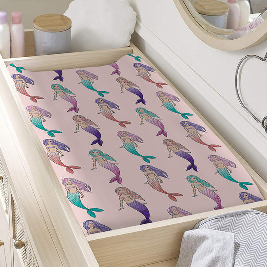Mermaid Girls Pattern Print Changing Pad Cover