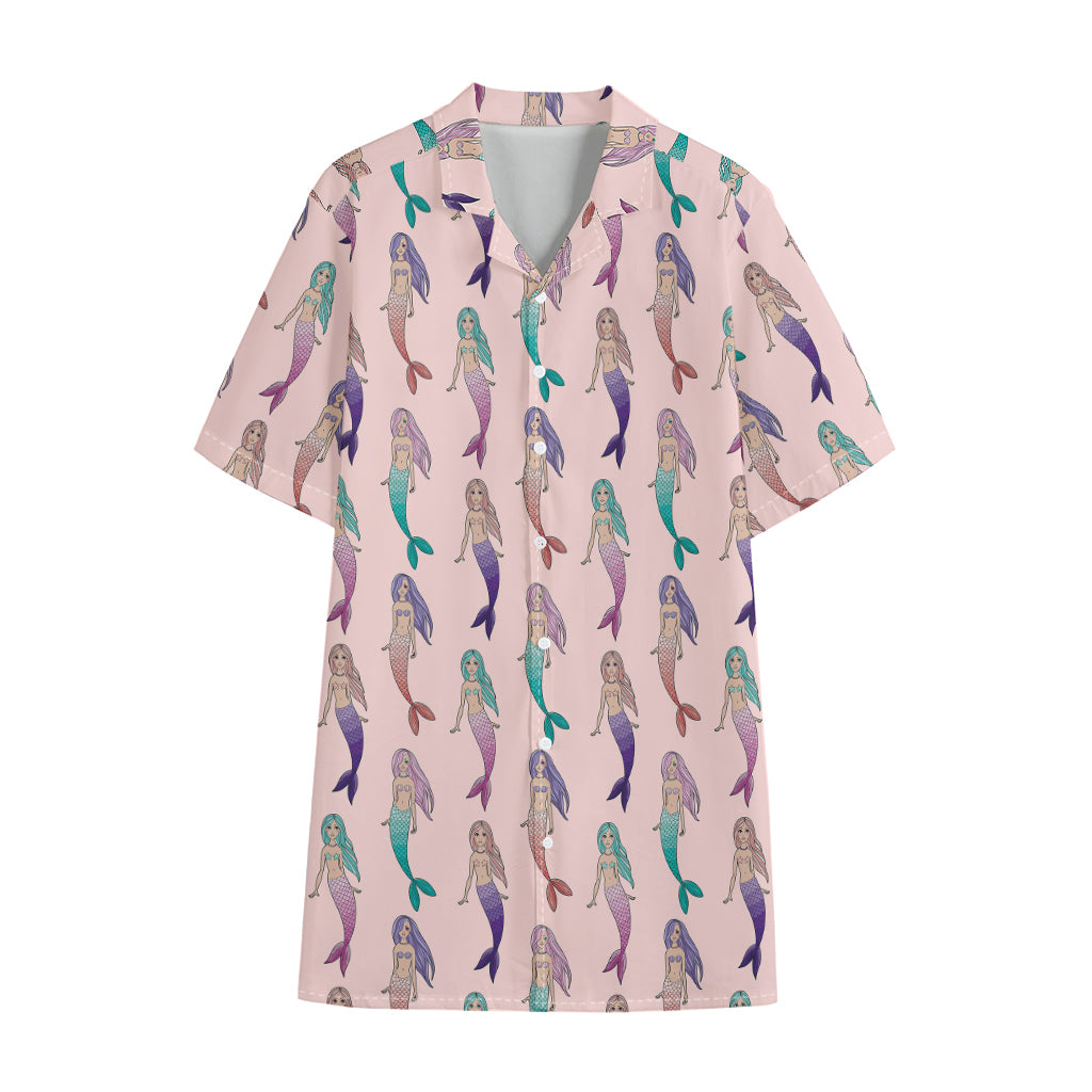 Mermaid Girls Pattern Print Cotton Hawaiian Shirt
