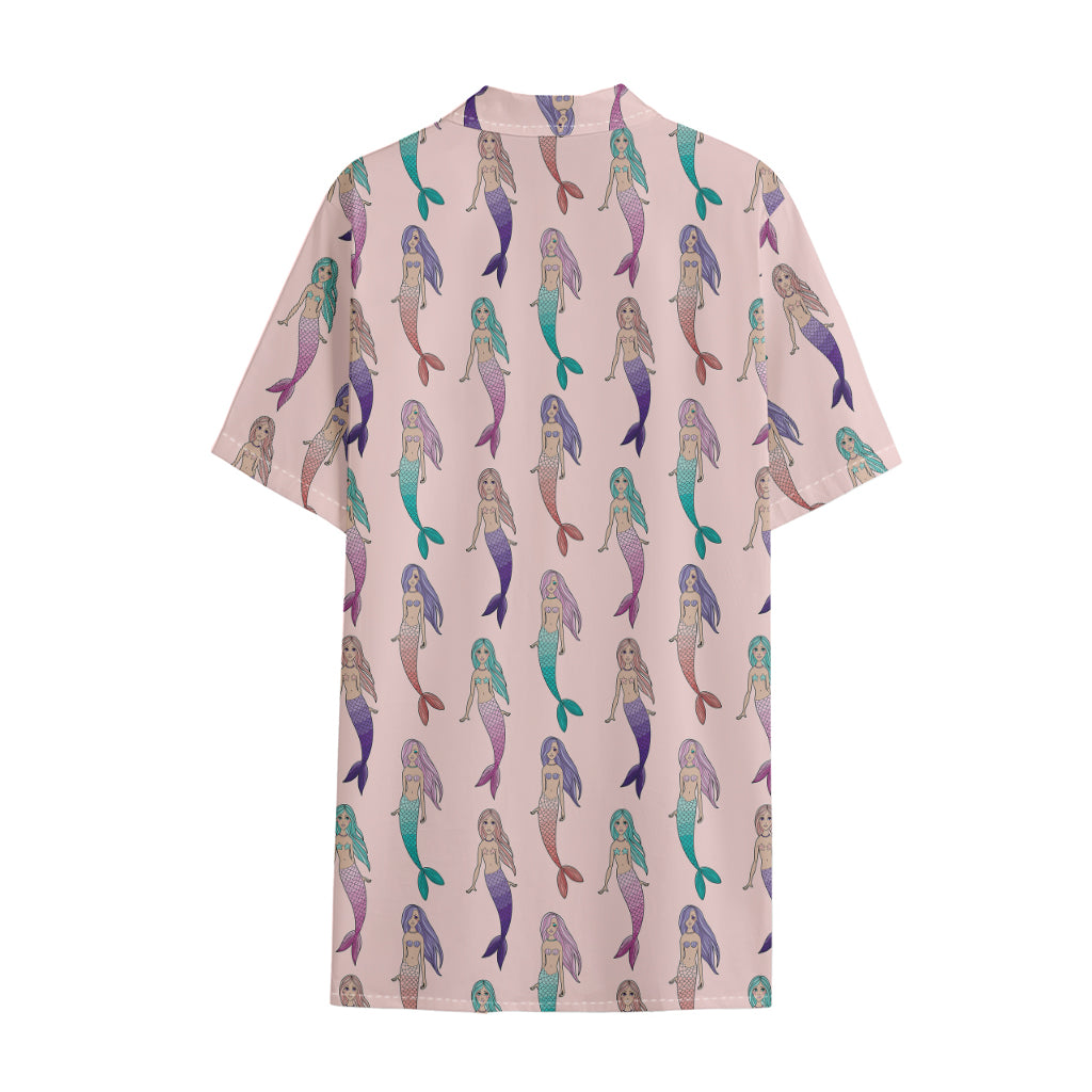 Mermaid Girls Pattern Print Cotton Hawaiian Shirt