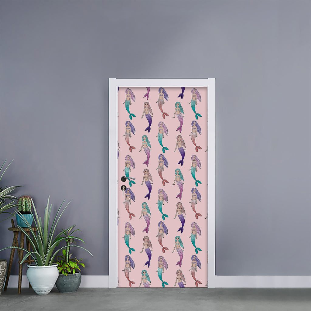 Mermaid Girls Pattern Print Door Sticker