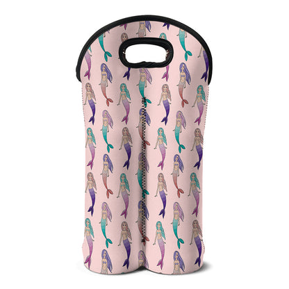 Mermaid Girls Pattern Print Double Neoprene Wine Tote
