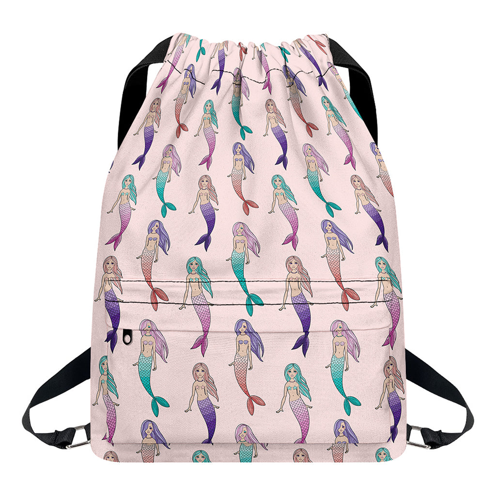 Mermaid Girls Pattern Print Drawstring Backpack