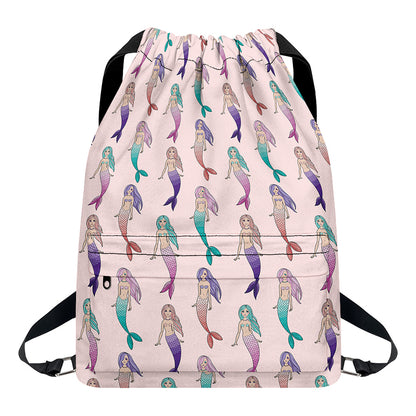 Mermaid Girls Pattern Print Drawstring Backpack