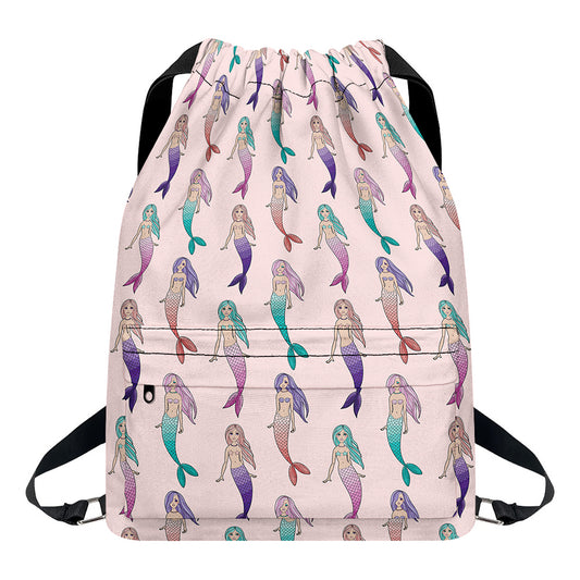 Mermaid Girls Pattern Print Drawstring Backpack