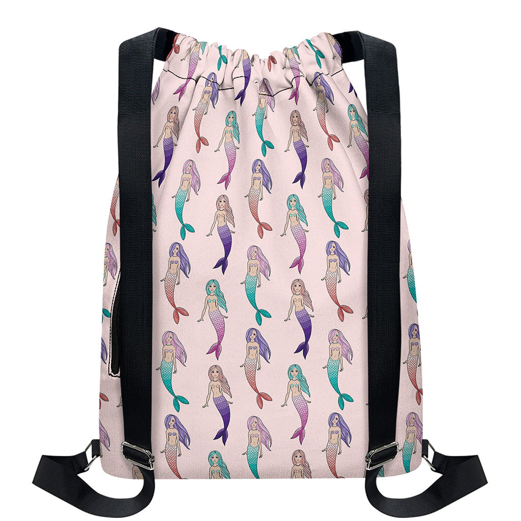 Mermaid Girls Pattern Print Drawstring Backpack