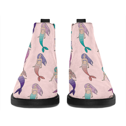 Mermaid Girls Pattern Print Flat Ankle Boots