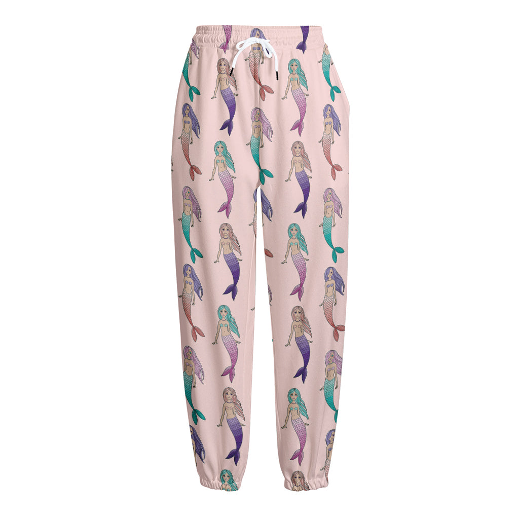Mermaid Girls Pattern Print Fleece Lined Knit Pants