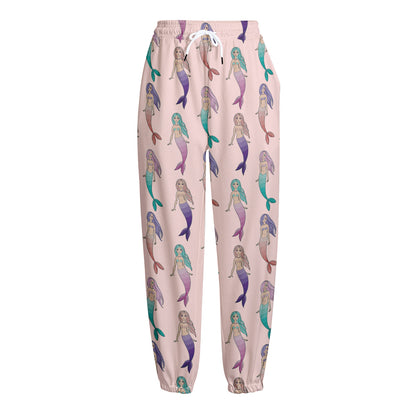 Mermaid Girls Pattern Print Fleece Lined Knit Pants