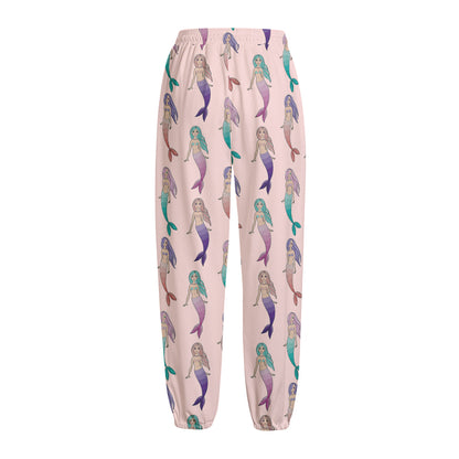 Mermaid Girls Pattern Print Fleece Lined Knit Pants