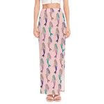 Mermaid Girls Pattern Print High Slit Maxi Skirt