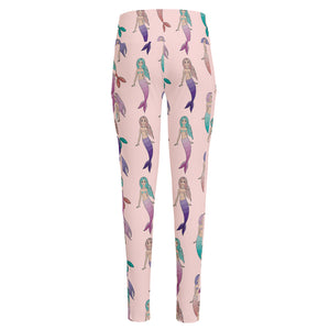 Mermaid Girls Pattern Print High-Waisted Pocket Leggings