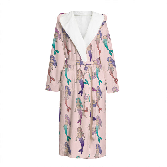 Mermaid Girls Pattern Print Hooded Bathrobe