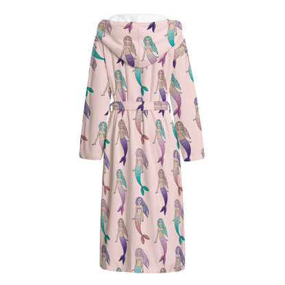 Mermaid Girls Pattern Print Hooded Bathrobe