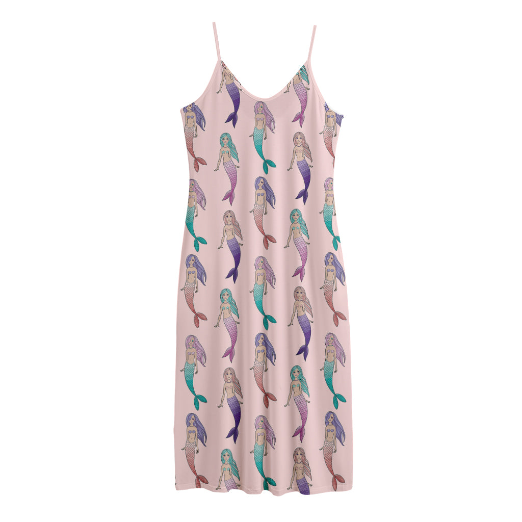 Mermaid Girls Pattern Print Jersey Midi Cami Dress