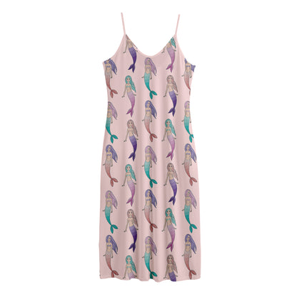 Mermaid Girls Pattern Print Jersey Midi Cami Dress