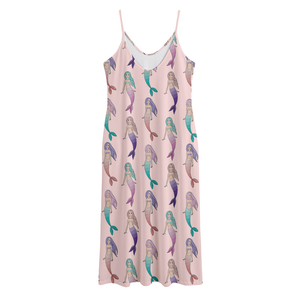 Mermaid Girls Pattern Print Jersey Midi Cami Dress