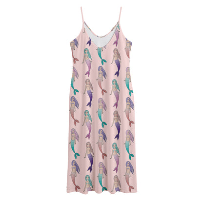 Mermaid Girls Pattern Print Jersey Midi Cami Dress