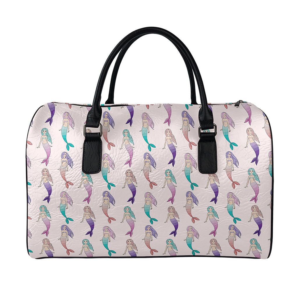 Mermaid Girls Pattern Print Leather Duffle Bag