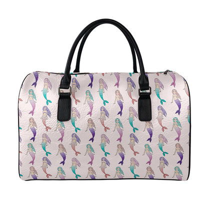 Mermaid Girls Pattern Print Leather Duffle Bag