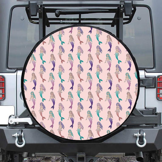 Mermaid Girls Pattern Print Leather Spare Tire Cover