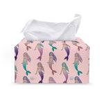 Mermaid Girls Pattern Print Leather Tissue Box Cover