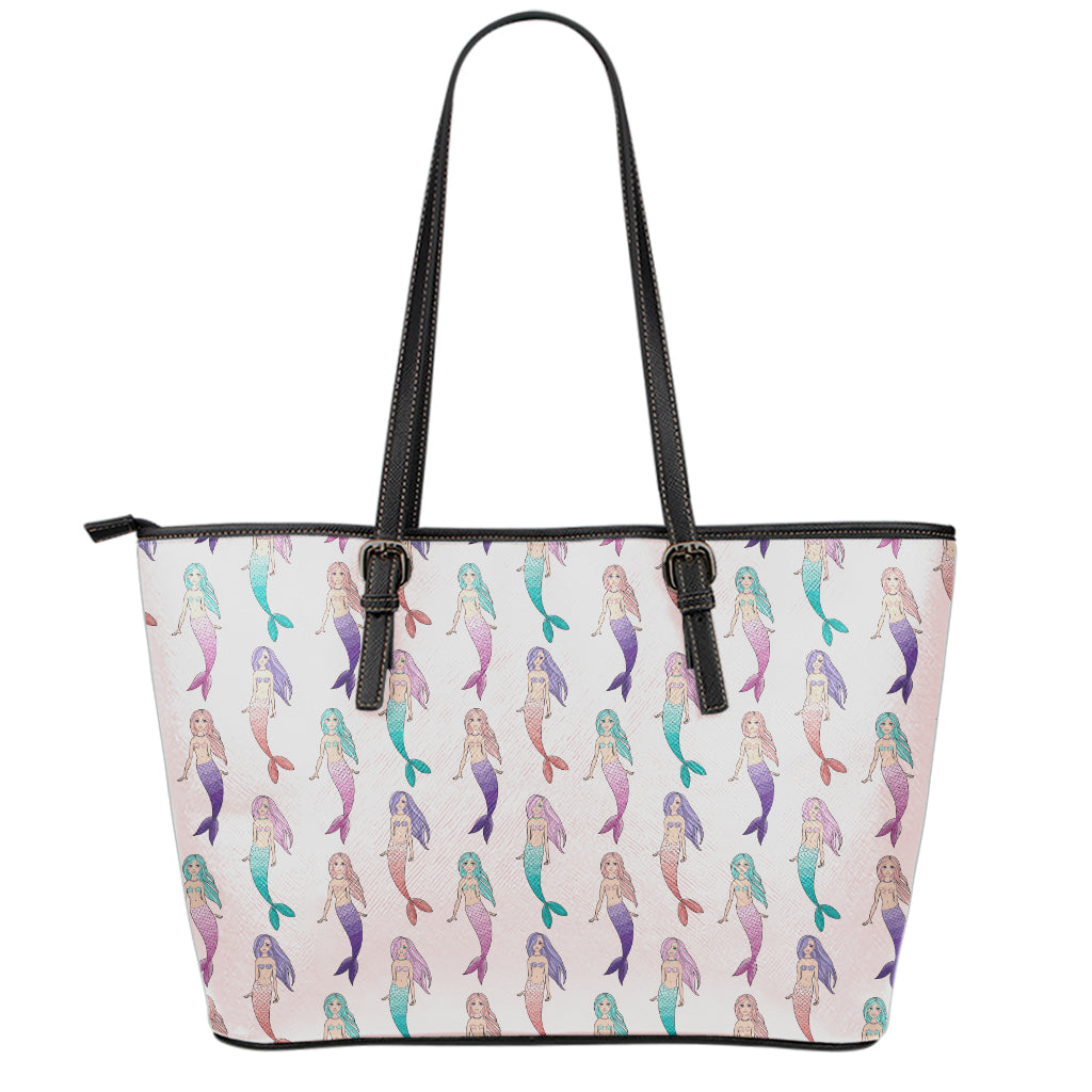 Mermaid Girls Pattern Print Leather Tote Bag