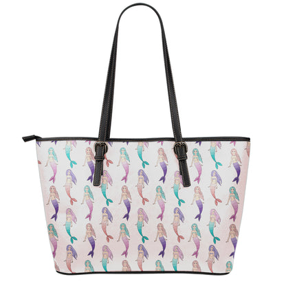 Mermaid Girls Pattern Print Leather Tote Bag