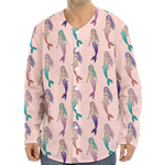 Mermaid Girls Pattern Print Long Sleeve Baseball Jersey