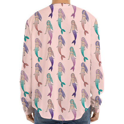 Mermaid Girls Pattern Print Long Sleeve Baseball Jersey