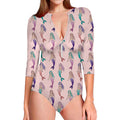 Mermaid Girls Pattern Print Long Sleeve Swimsuit
