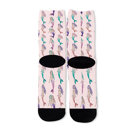Mermaid Girls Pattern Print Long Socks