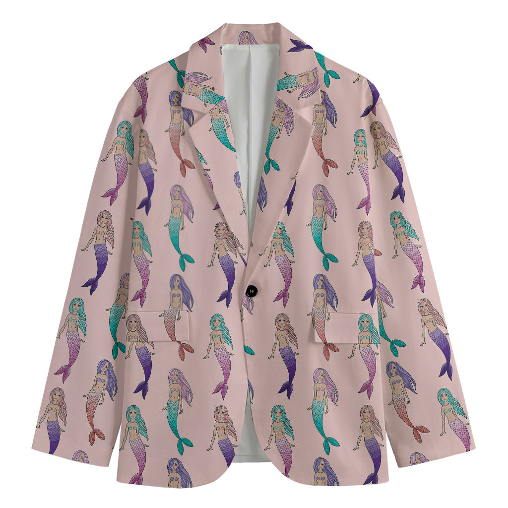 Mermaid Girls Pattern Print Men's Cotton Blazer