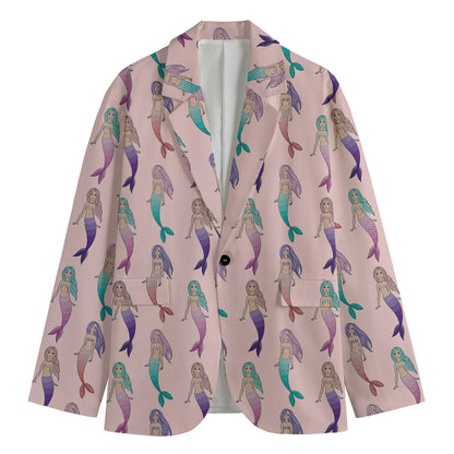 Mermaid Girls Pattern Print Men's Cotton Blazer