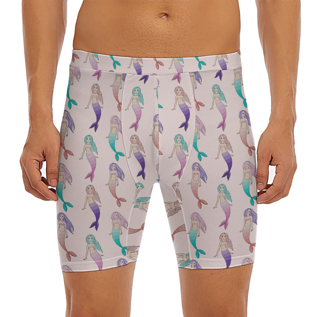 Mermaid Girls Pattern Print Men's Long Boxer Briefs