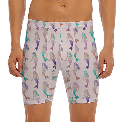 Mermaid Girls Pattern Print Men's Long Boxer Briefs