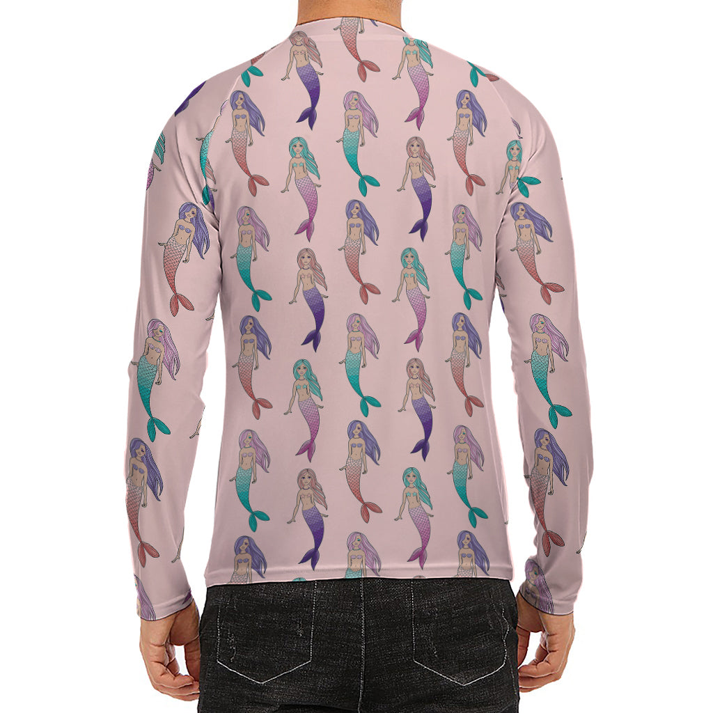 Mermaid Girls Pattern Print Men's Long Sleeve Rash Guard
