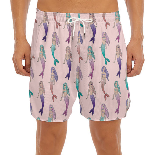 Mermaid Girls Pattern Print Men's Split Running Shorts