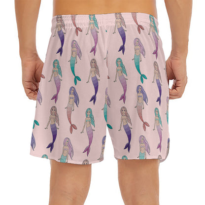 Mermaid Girls Pattern Print Men's Split Running Shorts