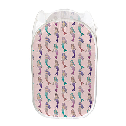 Mermaid Girls Pattern Print Mesh Laundry Hamper