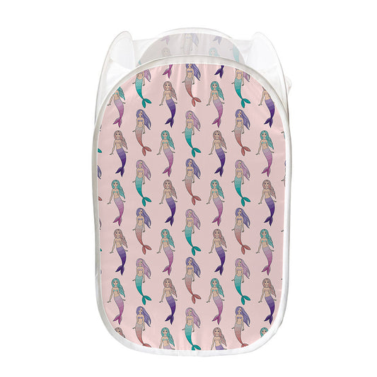 Mermaid Girls Pattern Print Mesh Laundry Hamper
