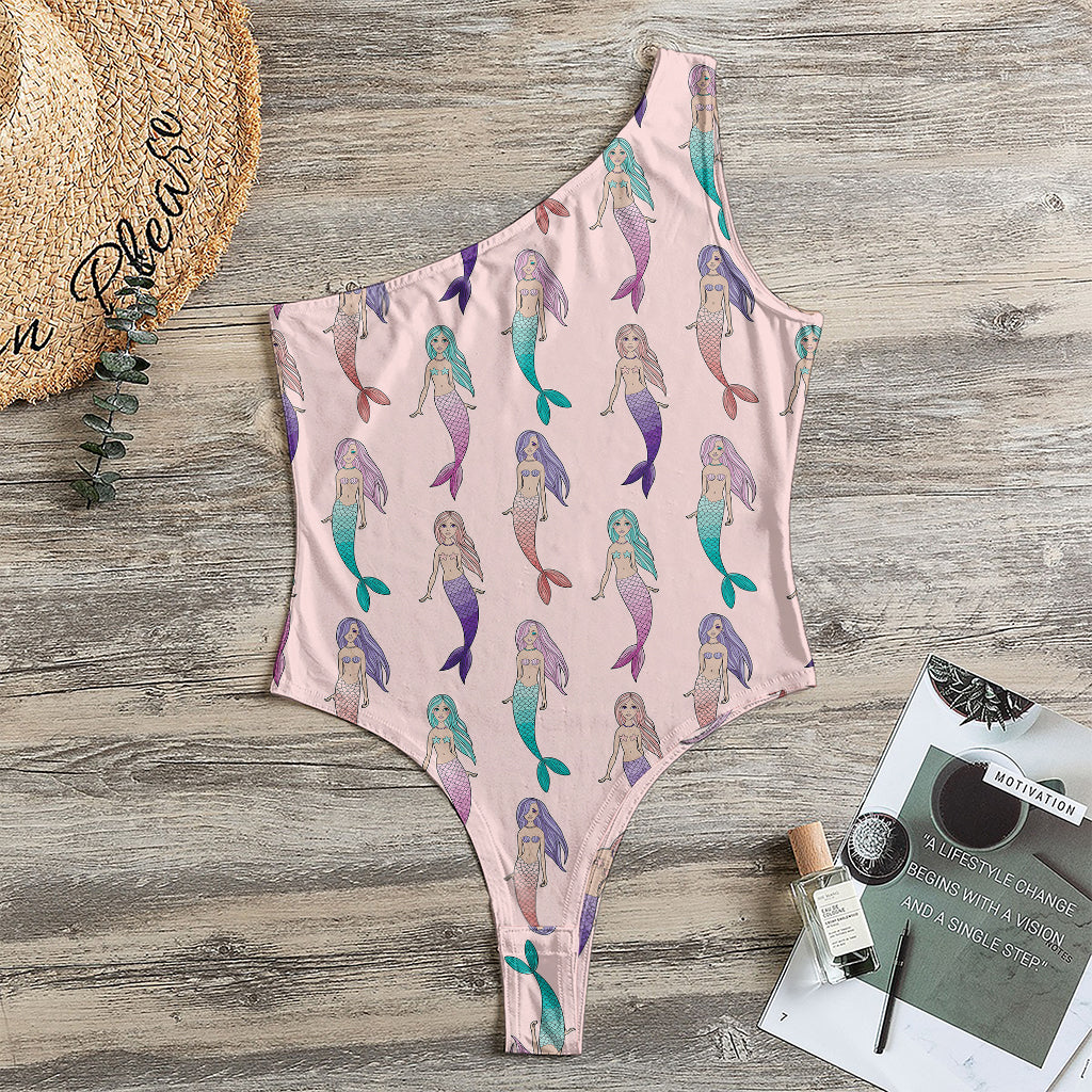 Mermaid Girls Pattern Print One Shoulder Bodysuit