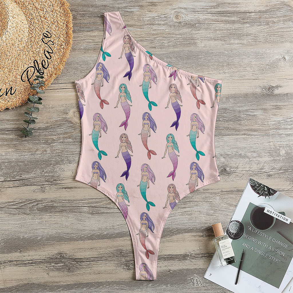 Mermaid Girls Pattern Print One Shoulder Bodysuit