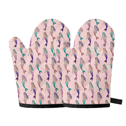 Mermaid Girls Pattern Print Oven Mitts