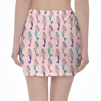 Mermaid Girls Pattern Print Pencil Mini Skirt