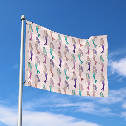 Mermaid Girls Pattern Print Polyester Flag