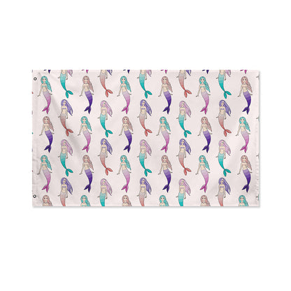 Mermaid Girls Pattern Print Polyester Flag