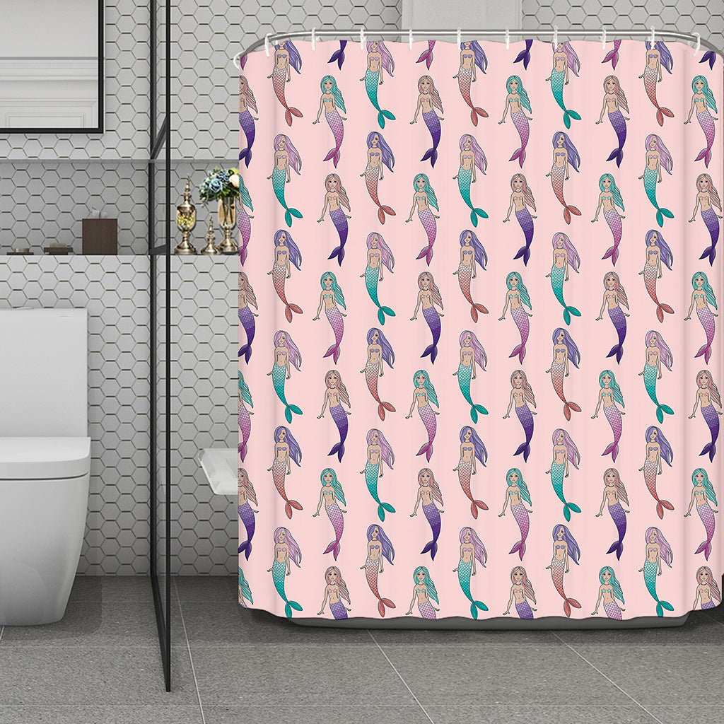 Mermaid Girls Pattern Print Polyester Shower Curtain
